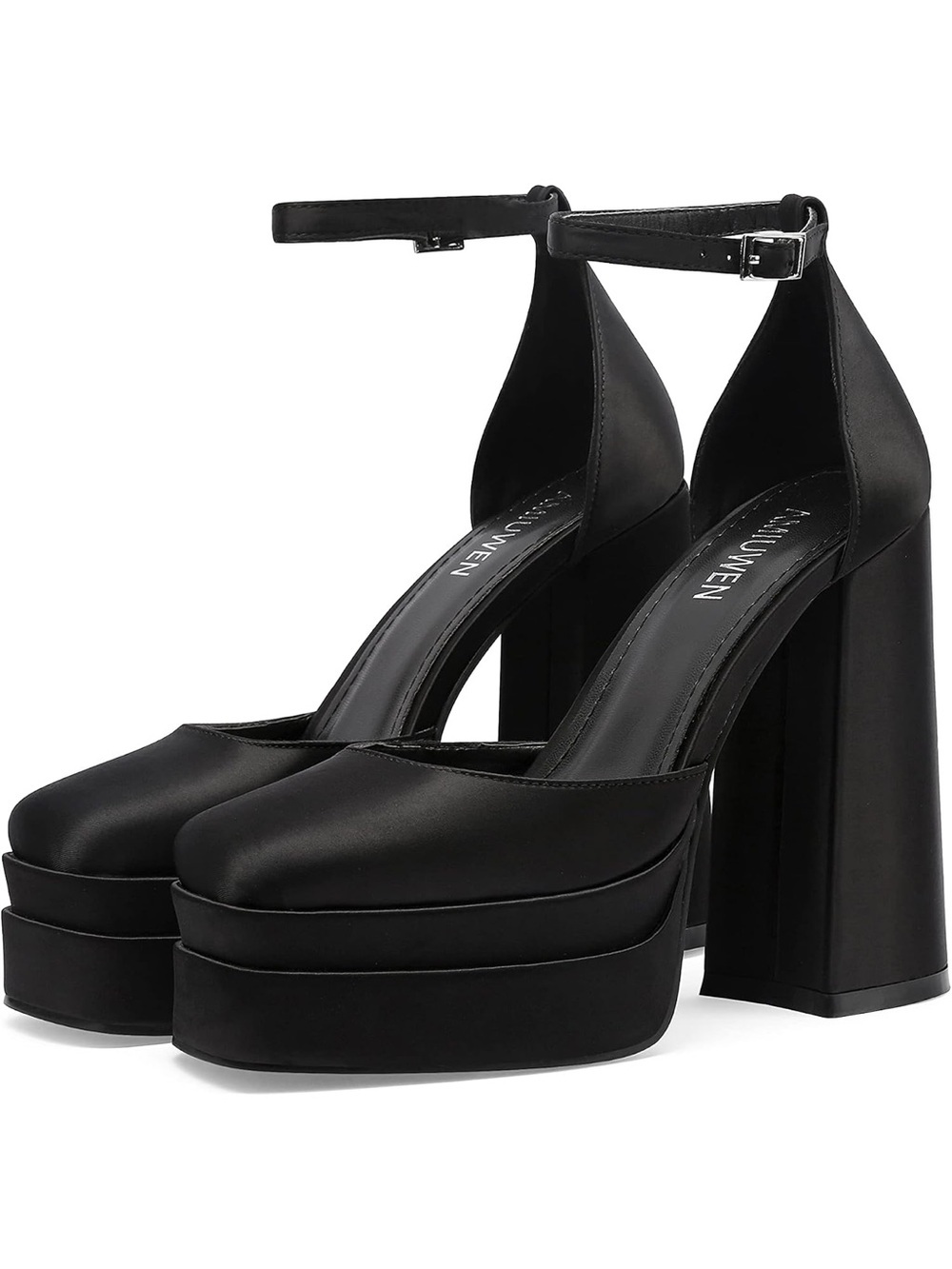 amitoyan black satin platform heels